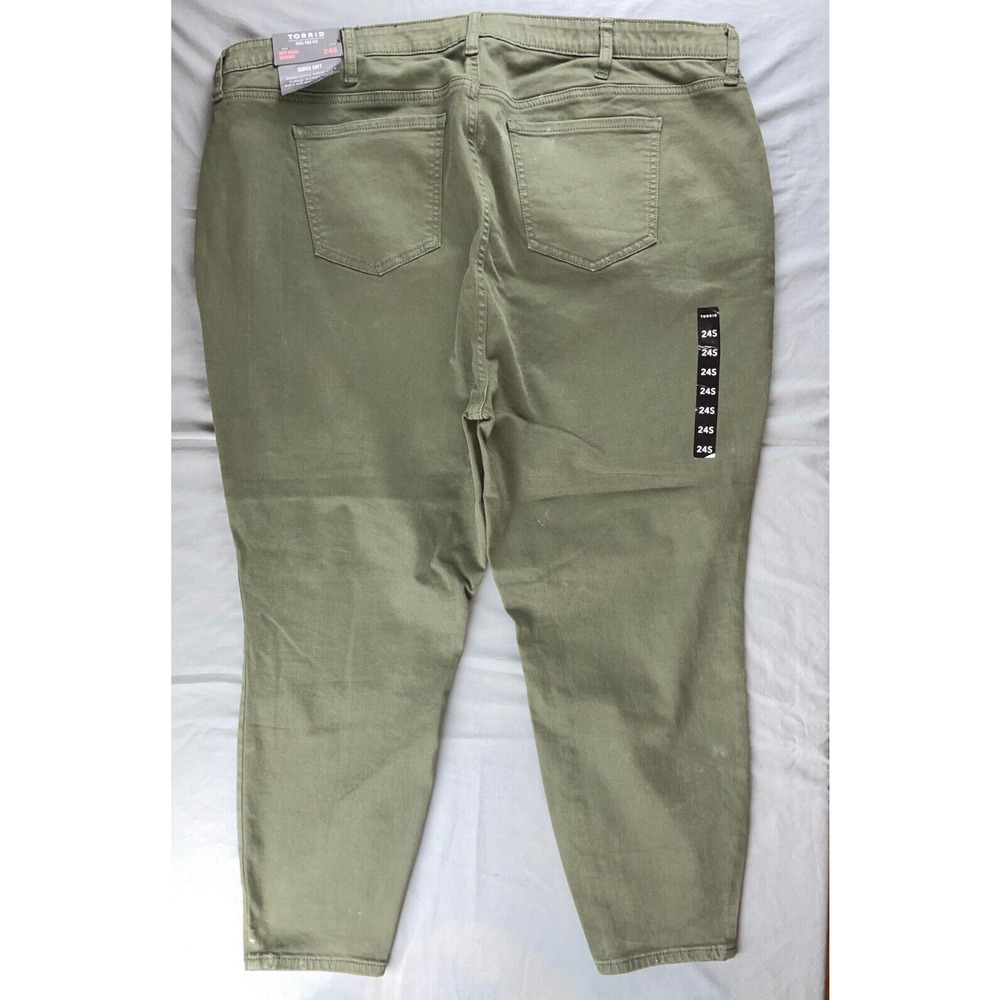 Torrid Sky High Skinny Super Soft Sateen Moto Jeans. Olive, Women's Plus 24S. - Picture 2 of 5